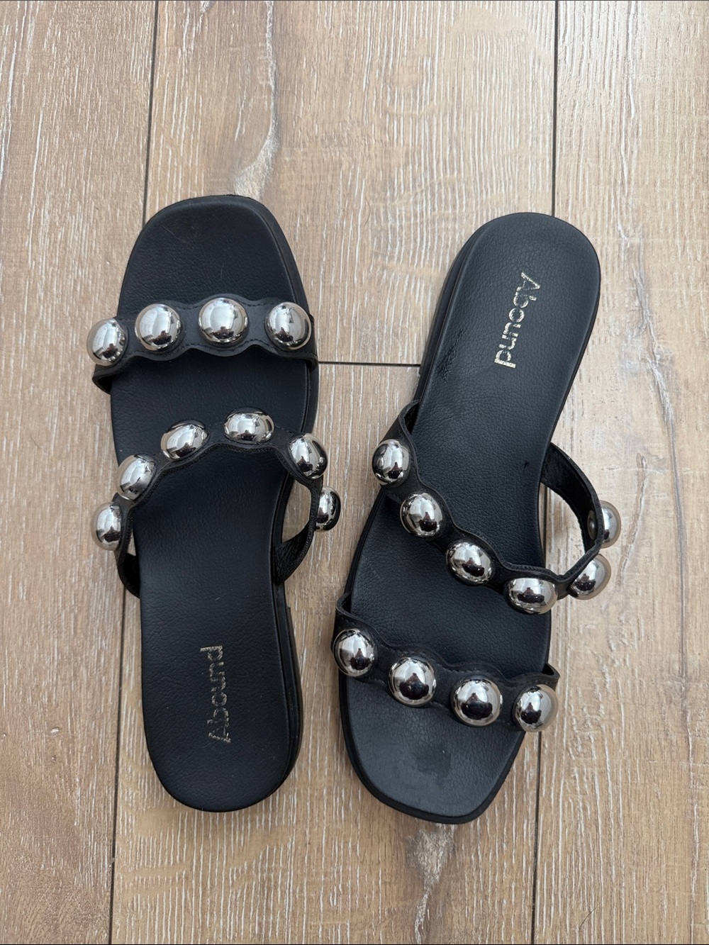Abound Black Slide Sandals with Silver Dome Studs